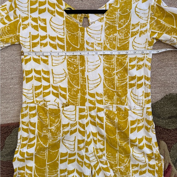 Kealopiko Yellow and White Short Sleeve romper with pockets. - Picture 4 of 6